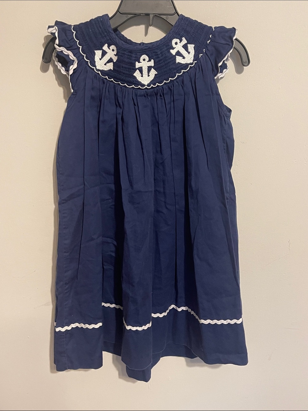 Navy Anchor Smocked Dress Nautical Lil Cactus 2T smock